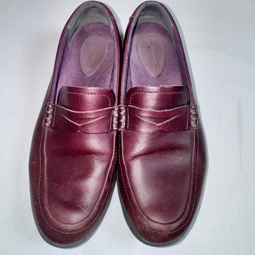 Rockport Walkability Burgundy Leather Penny Loafers Adiprene Womens 7 Slip on